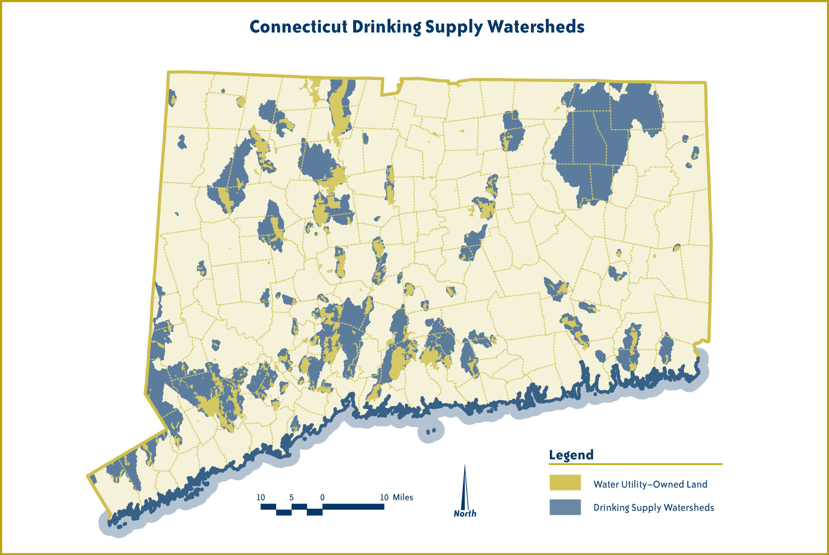 A map of drinking water watersheds in ConnecticutMap courtesy of The Trust for Public Land