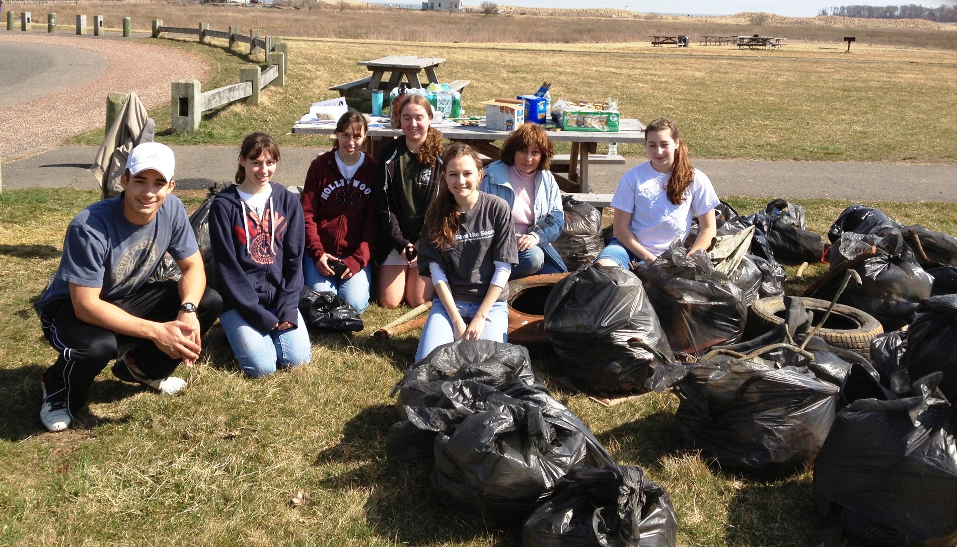 Volunteers from a cleanup at Silver Sands State Park in Milford in March