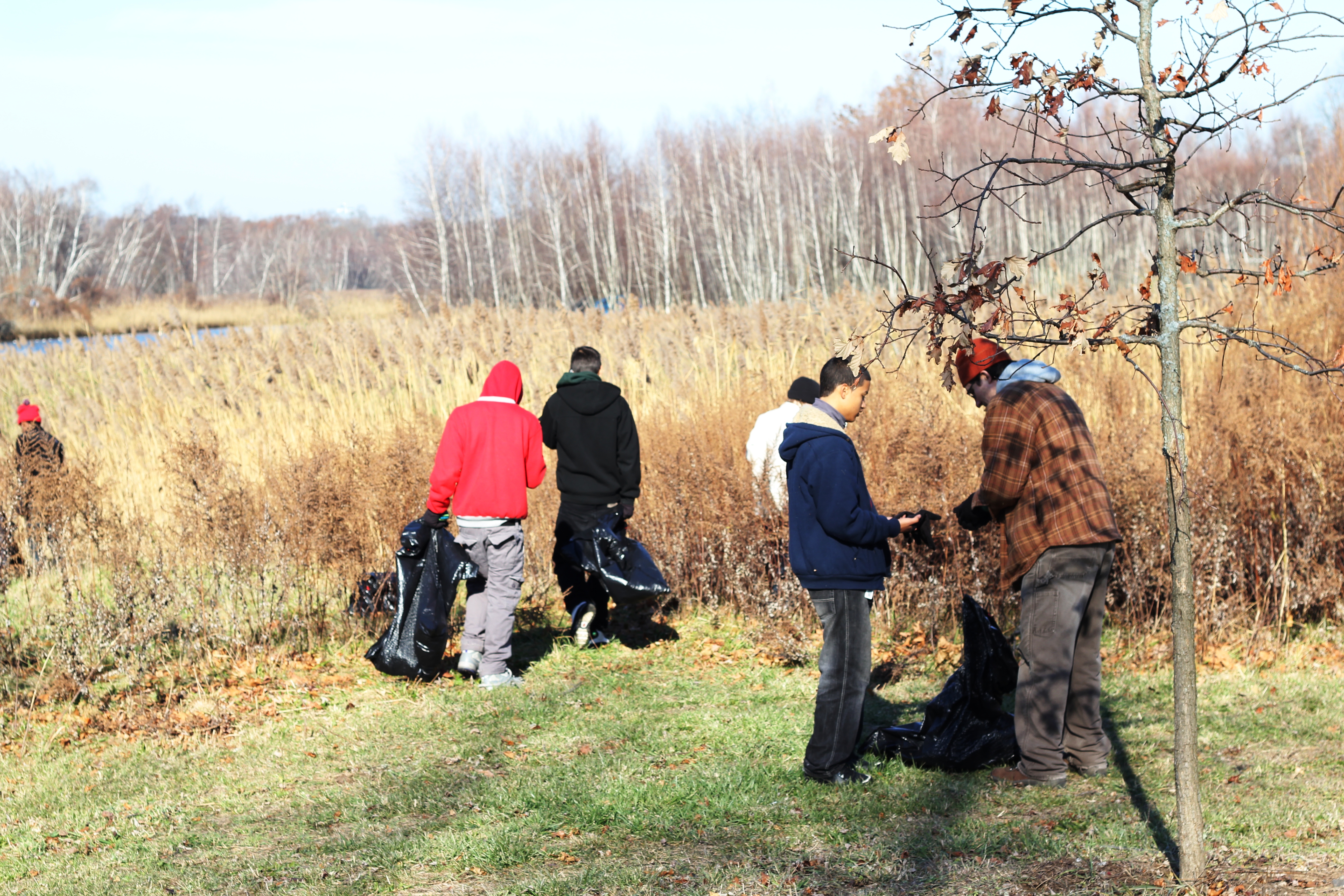 Common Ground volunteers picking up trash near the West River tide gates