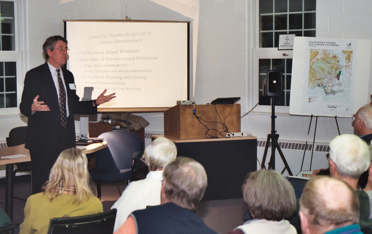 Save the Sound's Curt Johnson presenting about The Preserve at a public meeting. Photo by Robert Lorenz.