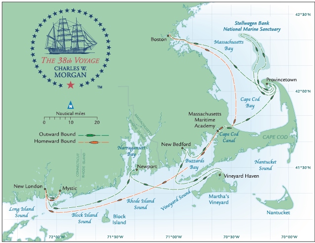 Map of the Morgan's summer 2014 journey. Photo credit mysticseaport.com