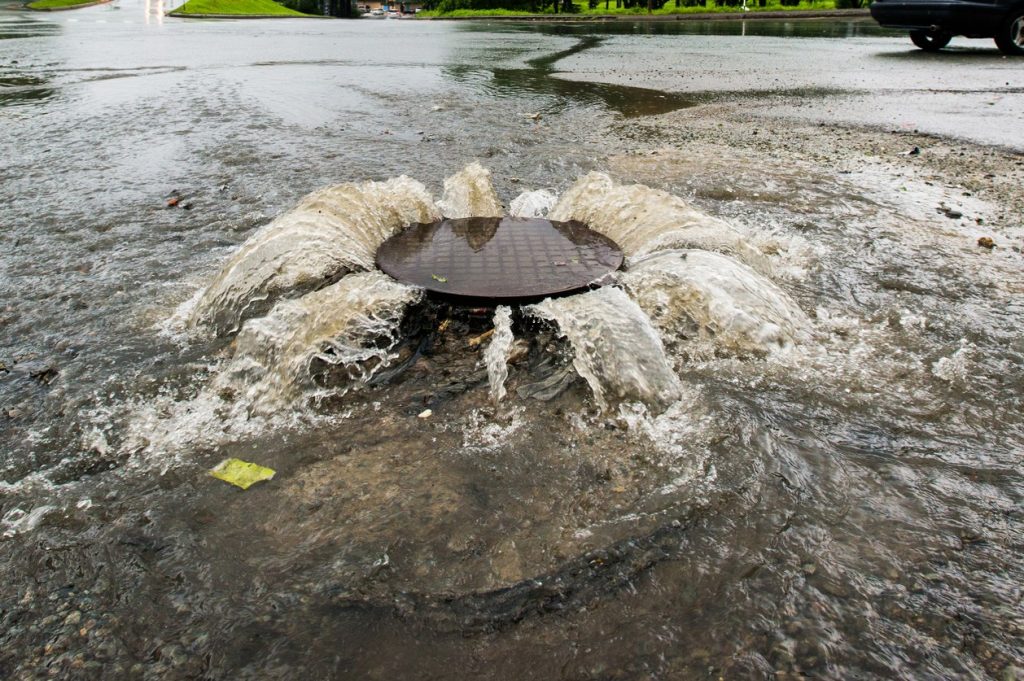 Sewage overflow from a storm drain during a recent storm event.